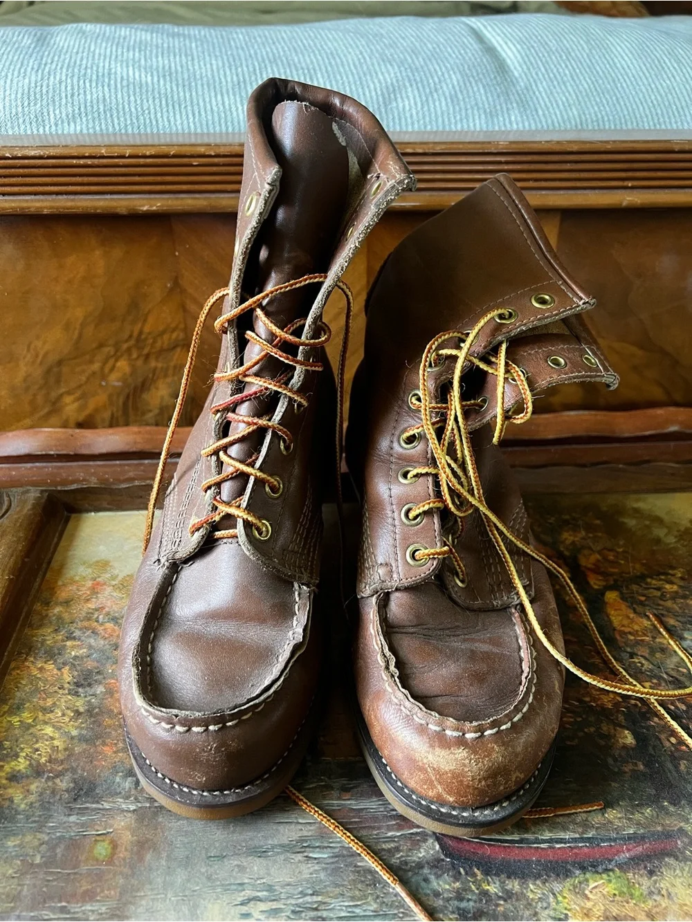 Unisex Brown Leather Moc Toe Work Boots